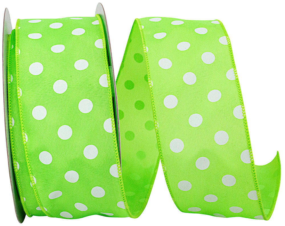 Lime 2-1 2 Inch Satin Large Dots Wired Edge Ribbon for Wreaths & Bows