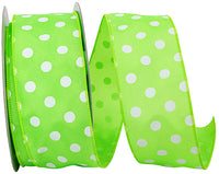 Lime 2-1 2 Inch Satin Large Dots Wired Edge Ribbon for Wreaths & Bows