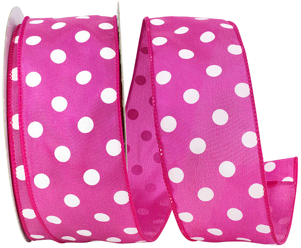 Fuchsia 2-1 2 Inch Satin Large Dots Wired Edge Ribbon for Wreaths & Bows