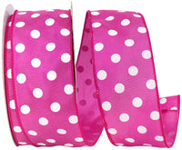 Fuchsia 2-1 2 Inch Satin Large Dots Wired Edge Ribbon for Wreaths & Bows