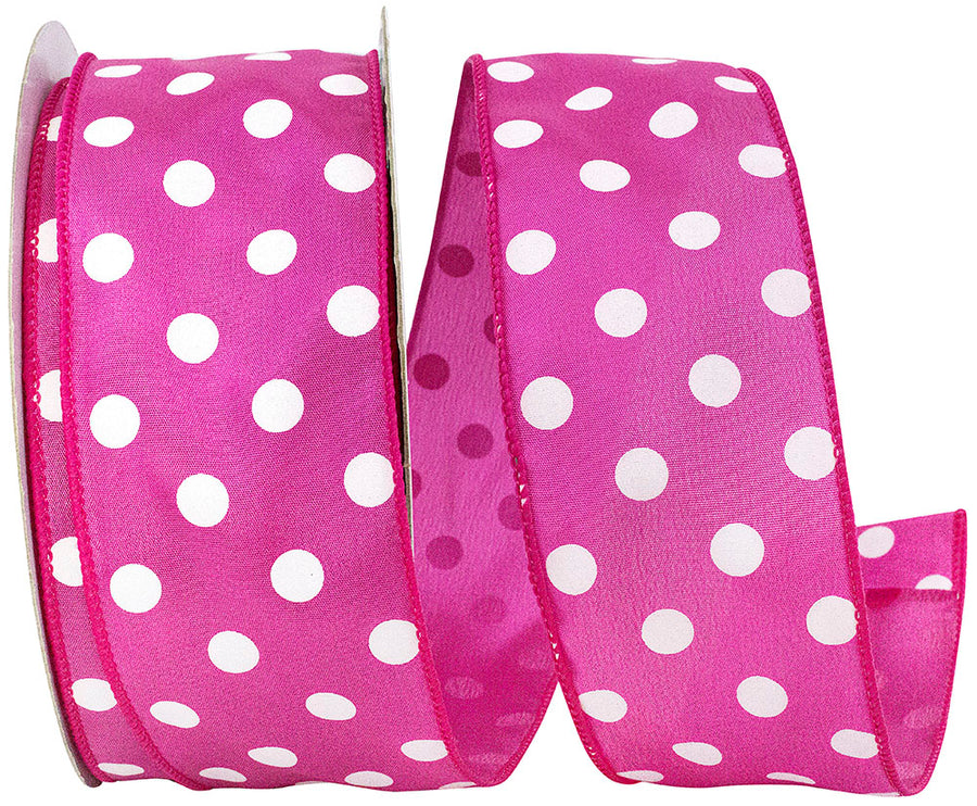 Fuchsia 2-1 2 Inch Satin Large Dots Wired Edge Ribbon for Wreaths & Bows
