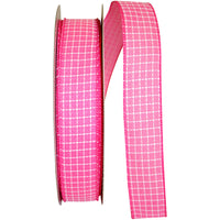1-1 2 Inch Saddle Stitch Check Linen Wired Edge Ribbon for Wreaths & Bows