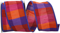 Purple 2-1 2 Inch Check Dupioni Prince Wired Edge Ribbon for Wreaths & Bows