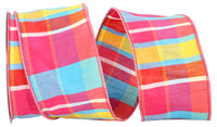 Plaid Dupioni Pink Wired Edge Ribbon 2-1/2 Inch for Wreaths
