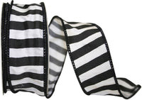 Black 1-1 2 Inch Cabana Stripe Silk Wired Edge Ribbon for Wreaths & Bows