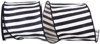 Black 4 Inch Cabana Stripe Silk Wired Edge Ribbon for Wreaths & Bows