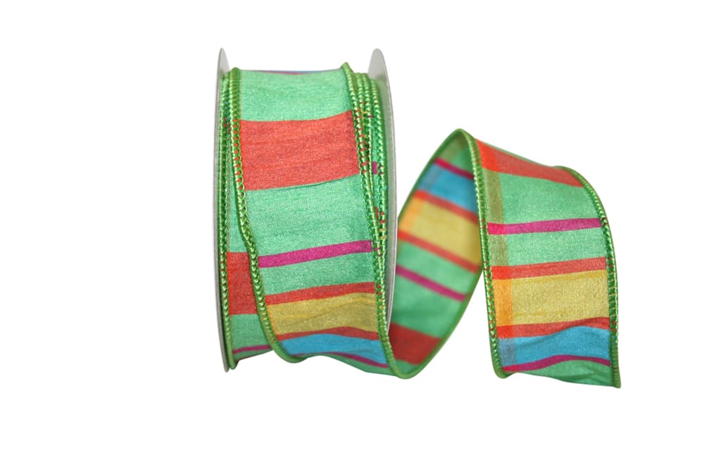 Green 1-1/2 Inch Wired Edge Plaid Ribbon for Wreaths
