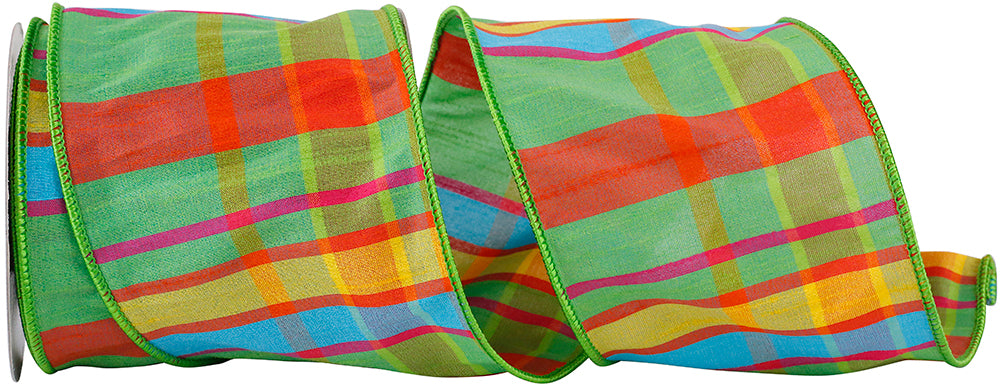 Citrus Life Plaid Wired Edge Ribbon Green 4 Inch 10 Yards