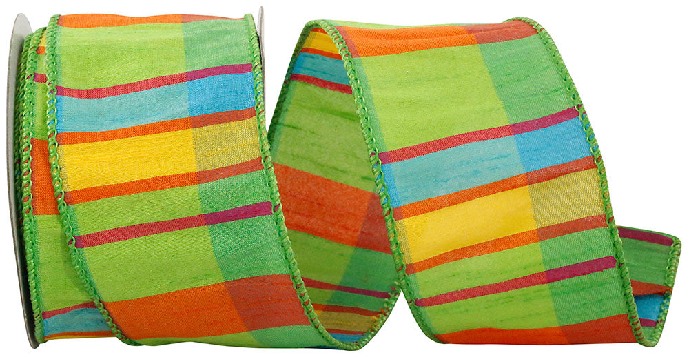 Citrus Life Plaid Wired Edge Ribbon Green 2-1/2 Inch