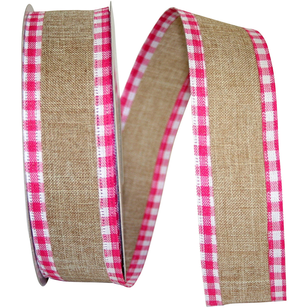 Natural Ht 1-1 2 Inch Linen Checked Edge Wired Edge Ribbon for Wreaths & Bows