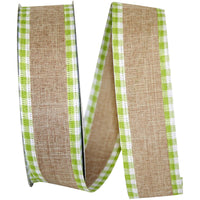 Natural Lime 1-1 2 Inch Linen Checked Edge Wired Edge Ribbon for Wreaths & Bows