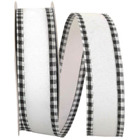 Black White 1-1 2 Inch Linen Checked Edge Wired Edge Ribbon for Wreaths & Bows