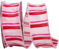Pink Red 1-1 2 Inch Striped Romance Wired Edge Ribbon for Wreaths & Bows