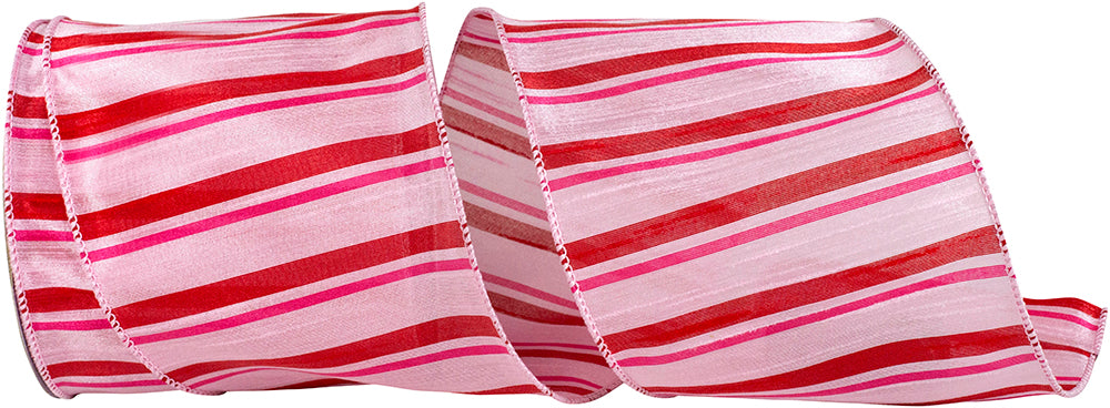 Pink Red 4 Inch Striped Romance Wired Edge Ribbon for Wreaths & Bows