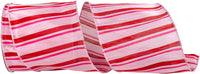 Pink Red 4 Inch Striped Romance Wired Edge Ribbon for Wreaths & Bows