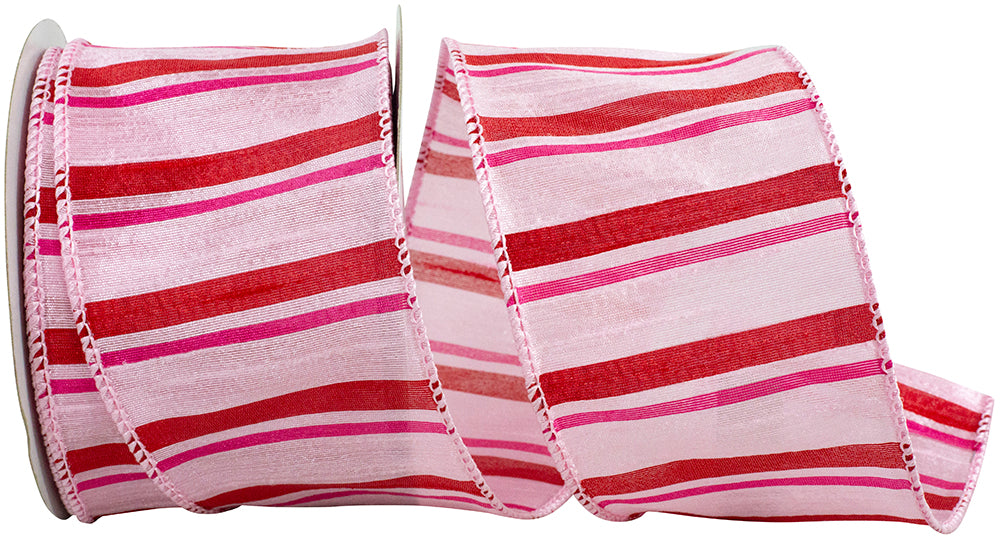 Pink Red 2-1 2 Inch Striped Romance Wired Edge Ribbon for Wreaths & Bows