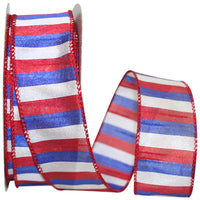 Multi 1-1 2 Inch Patriotic Stripes Dupioni Wired Edge Ribbon for Wreaths & Bows