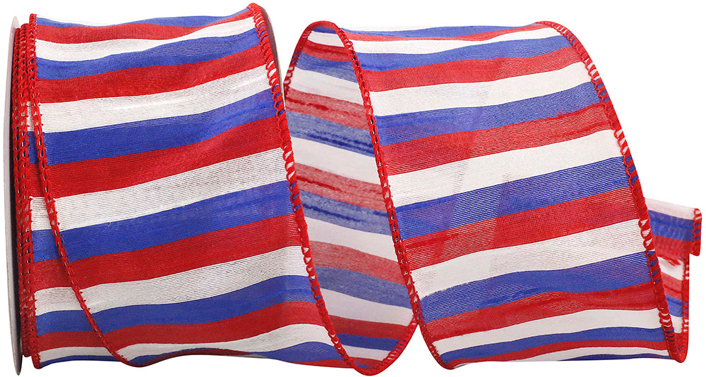 Multi 2-1 2 Inch Patriotic Stripes Dupioni Wired Edge Ribbon for Wreaths & Bows