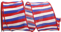 Multi 2-1 2 Inch Patriotic Stripes Dupioni Wired Edge Ribbon for Wreaths & Bows