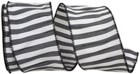 Black 2-1 2 Inch Cabana Stripe Dupioni Wired Edge Ribbon for Wreaths & Bows