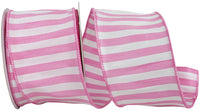 Pink 2-1 2 Inch Cabana Stripe Dupioni Wired Edge Ribbon for Wreaths & Bows