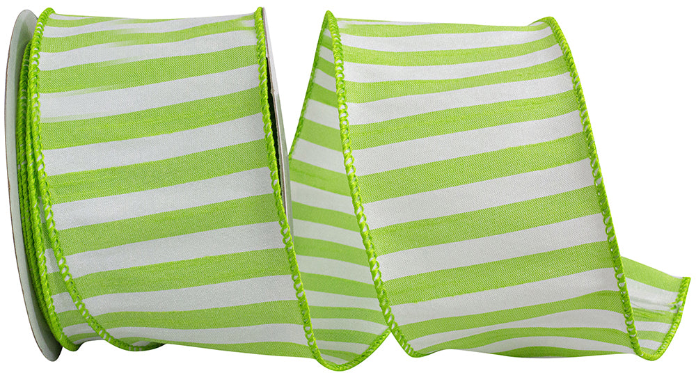 Lime 2-1 2 Inch Cabana Stripe Dupioni Wired Edge Ribbon for Wreaths & Bows