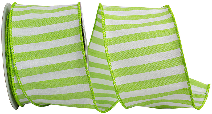 Lime 2-1 2 Inch Cabana Stripe Dupioni Wired Edge Ribbon for Wreaths & Bows