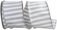 Grey 2-1 2 Inch Cabana Stripe Dupioni Wired Edge Ribbon for Wreaths & Bows