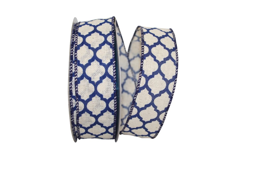 Navy 1-1 2 Inch Trellis Hopsack Wired Edge Ribbon for Wreaths & Bows