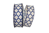 Navy 1-1 2 Inch Trellis Hopsack Wired Edge Ribbon for Wreaths & Bows