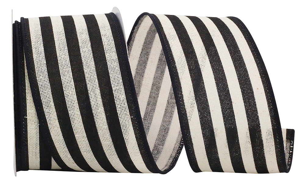 Black 2-1 2 Inch Stripe Hopsack Wired Edge Ribbon for Wreaths & Bows