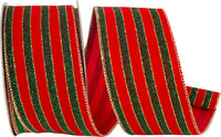 Glitter Stripe Velvet Ribbon Red Green 2-1/2 Inch 10Yds