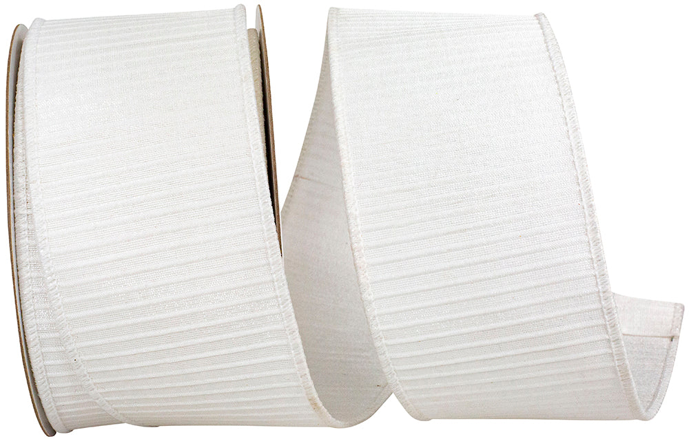 Pleated Metallic Lux Wired Edge Ribbon White 2-1/2 Inch
