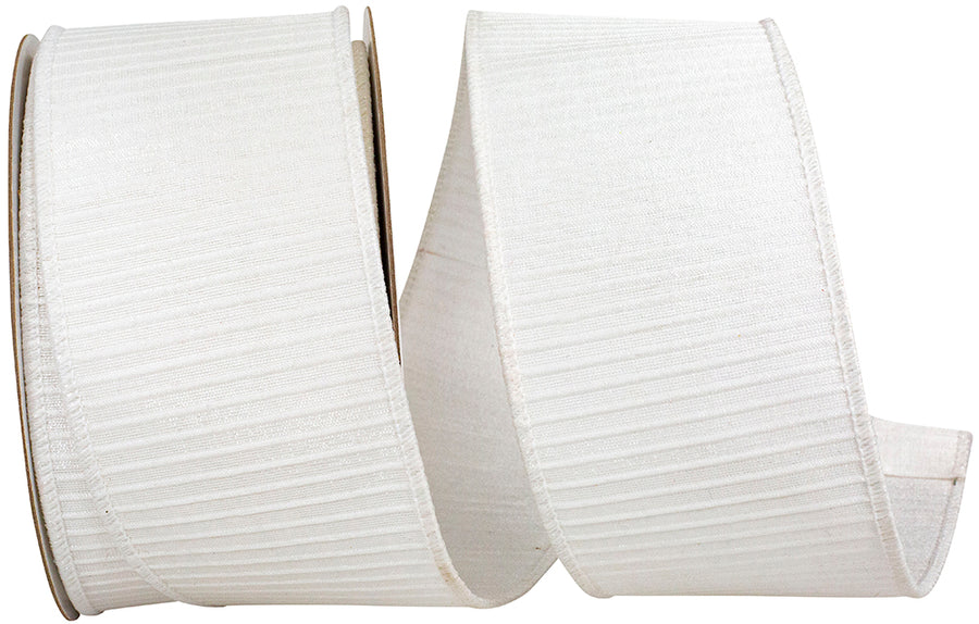 Pleated Metallic Lux Wired Edge Ribbon White 2-1/2 Inch