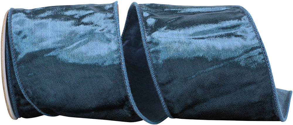 Blue 4 Inch Designer Plush Velvet Elite Wired Edge Ribbon for Wreaths & Bows