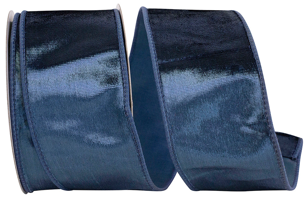 Blue 2-1 2 Inch Designer Plush Velvet Elite Wired Edge Ribbon for Wreaths & Bows