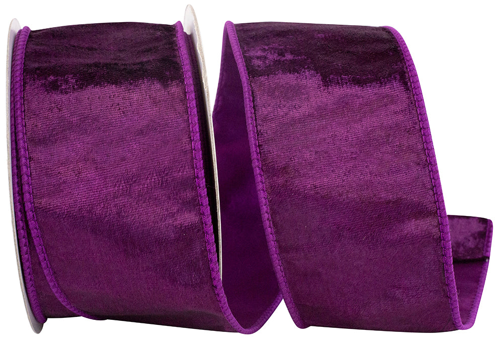 Purple 2-1 2 Inch Designer Plush Velvet Elite Wired Edge Ribbon for Wreaths & Bows