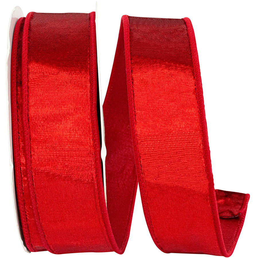 Red 1-1 2 Inch Designer Plush Velvet Elite Wired Edge Ribbon for Wreaths & Bows