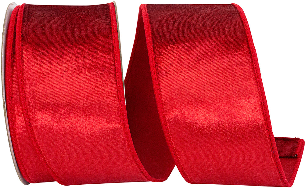 Red 2-1 2 Inch Designer Plush Velvet Elite Wired Edge Ribbon for Wreaths & Bows