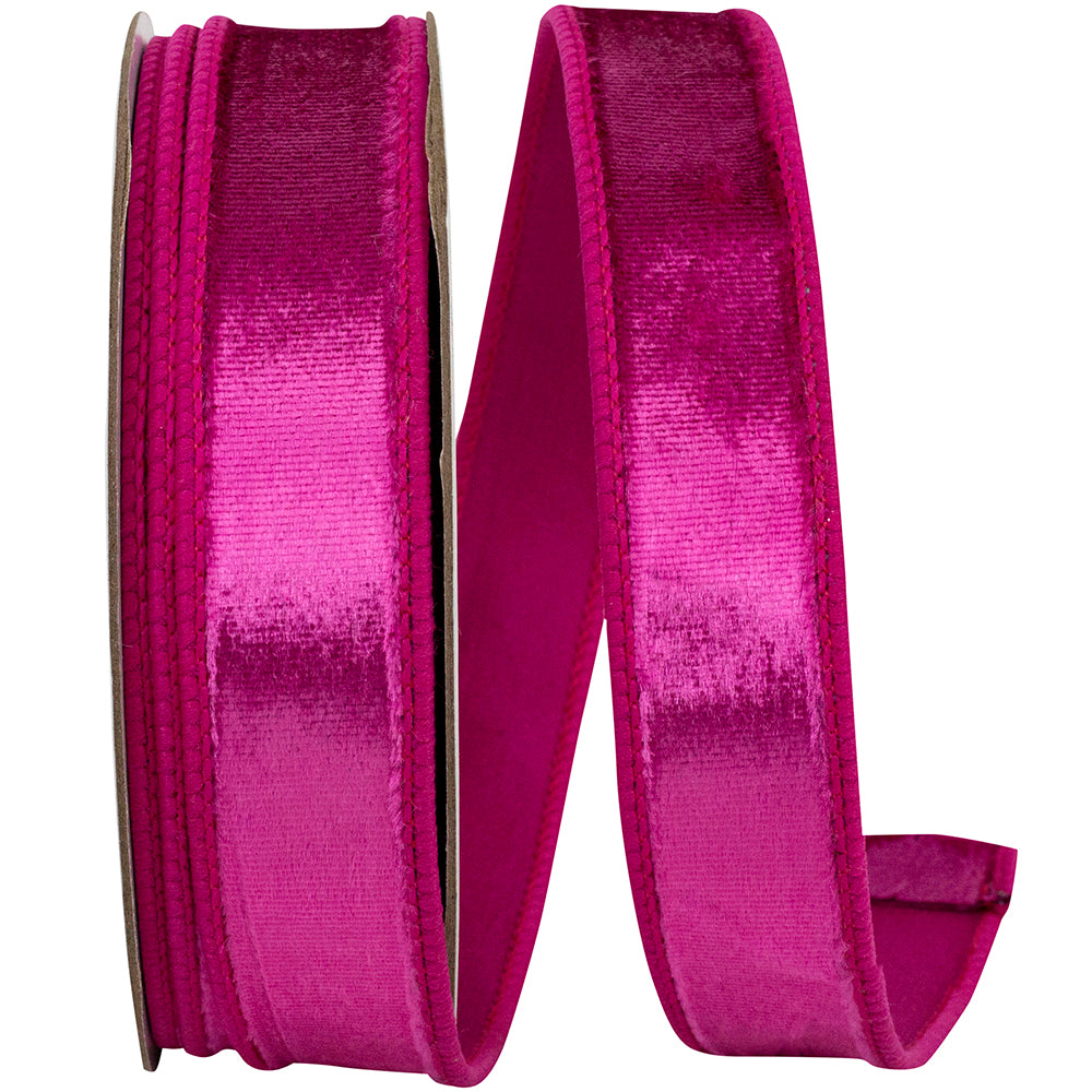 Fuchsia 1 Inch Designer Plush Velvet Elite Wired Edge Ribbon for Wreaths & Bows
