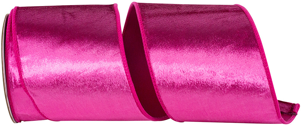 Fuchsia 4 Inch Designer Plush Velvet Elite Wired Edge Ribbon for Wreaths & Bows