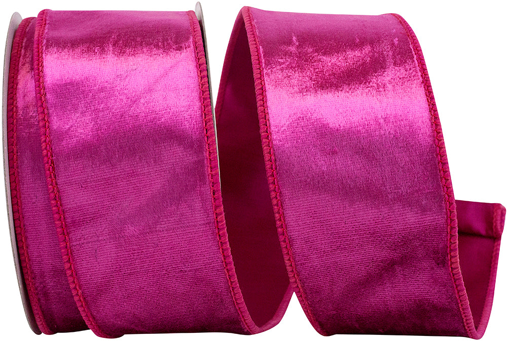 Fuchsia 2-1 2 Inch Designer Plush Velvet Elite Wired Edge Ribbon for Wreaths & Bows