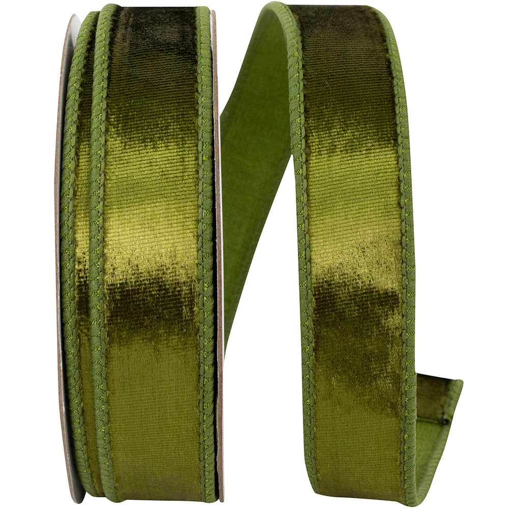 Olive 1 Inch Designer Plush Velvet Elite Wired Edge Ribbon for Wreaths & Bows