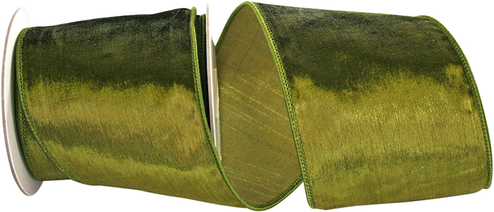 Olive 4 Inch Designer Plush Velvet Elite Wired Edge Ribbon for Wreaths & Bows