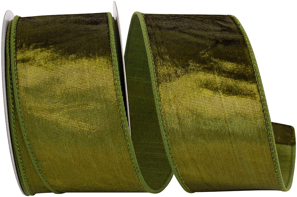 Olive 2-1 2 Inch Designer Plush Velvet Elite Wired Edge Ribbon for Wreaths & Bows