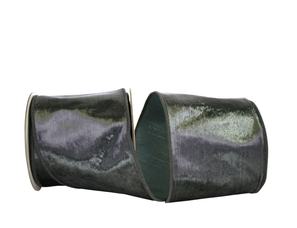 Grey 4 Inch Designer Plush Velvet Elite Wired Edge Ribbon for Wreaths & Bows