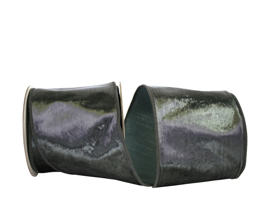 Grey 4 Inch Designer Plush Velvet Elite Wired Edge Ribbon for Wreaths & Bows