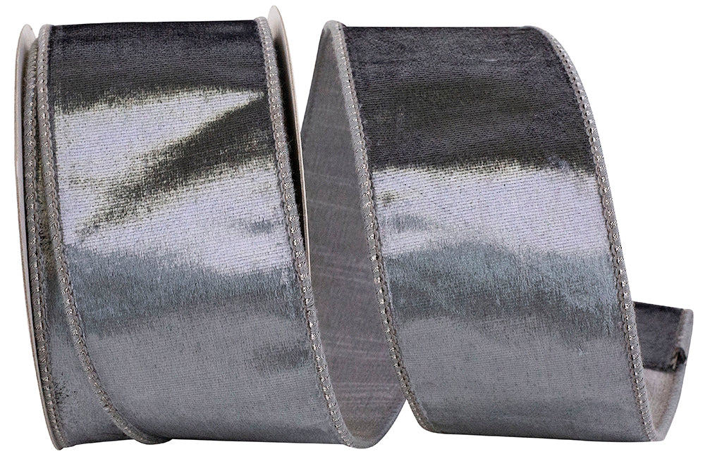 Grey 2-1 2 Inch Designer Plush Velvet Elite Wired Edge Ribbon for Wreaths & Bows