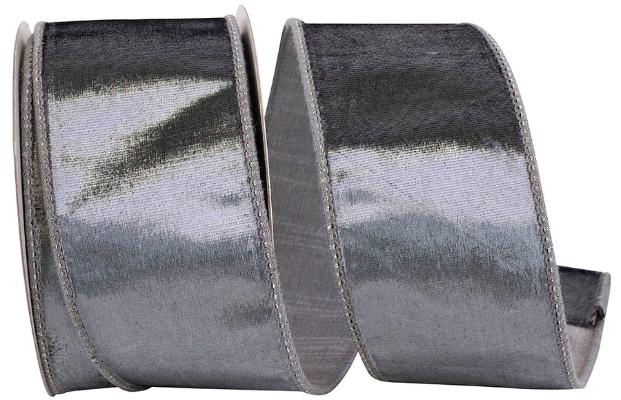 Grey 2-1 2 Inch Designer Plush Velvet Elite Wired Edge Ribbon for Wreaths & Bows