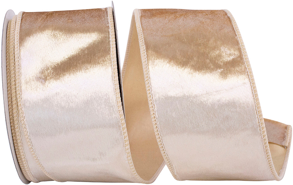 Champagne 2-1 2 Inch Designer Plush Velvet Elite Wired Edge Ribbon for Wreaths & Bows